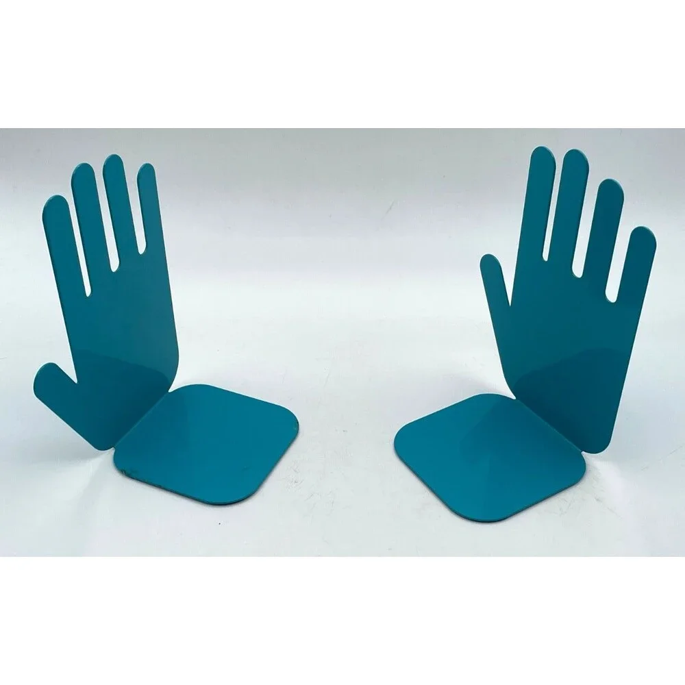 Jonathan Adler Hand Bookends Teal Blue Metal Sculptural Modern Retired Pair